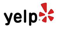 Yelp logo with red and black text and design elements.