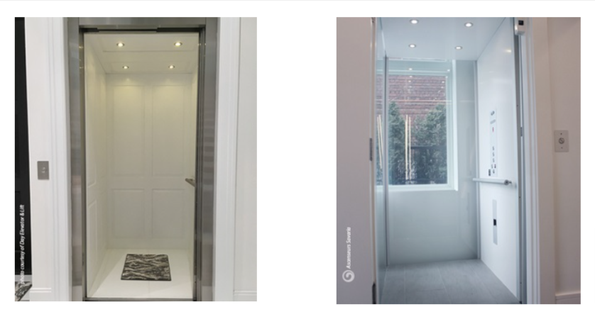 Two images of modern home elevators
