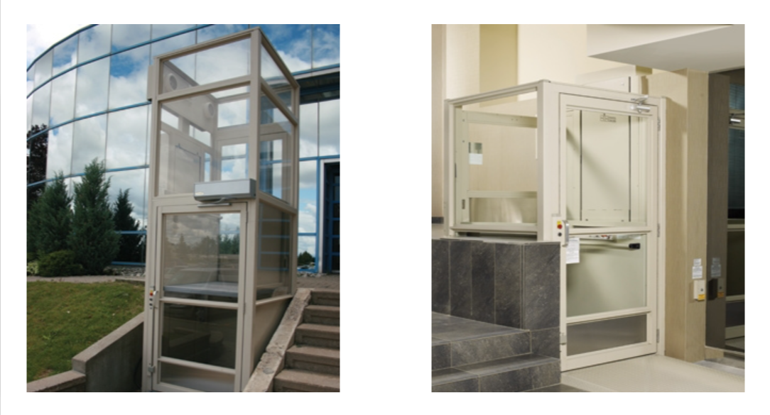 Two wheelchair lifts designed for indoor and outdoor, enhancing mobility solutions